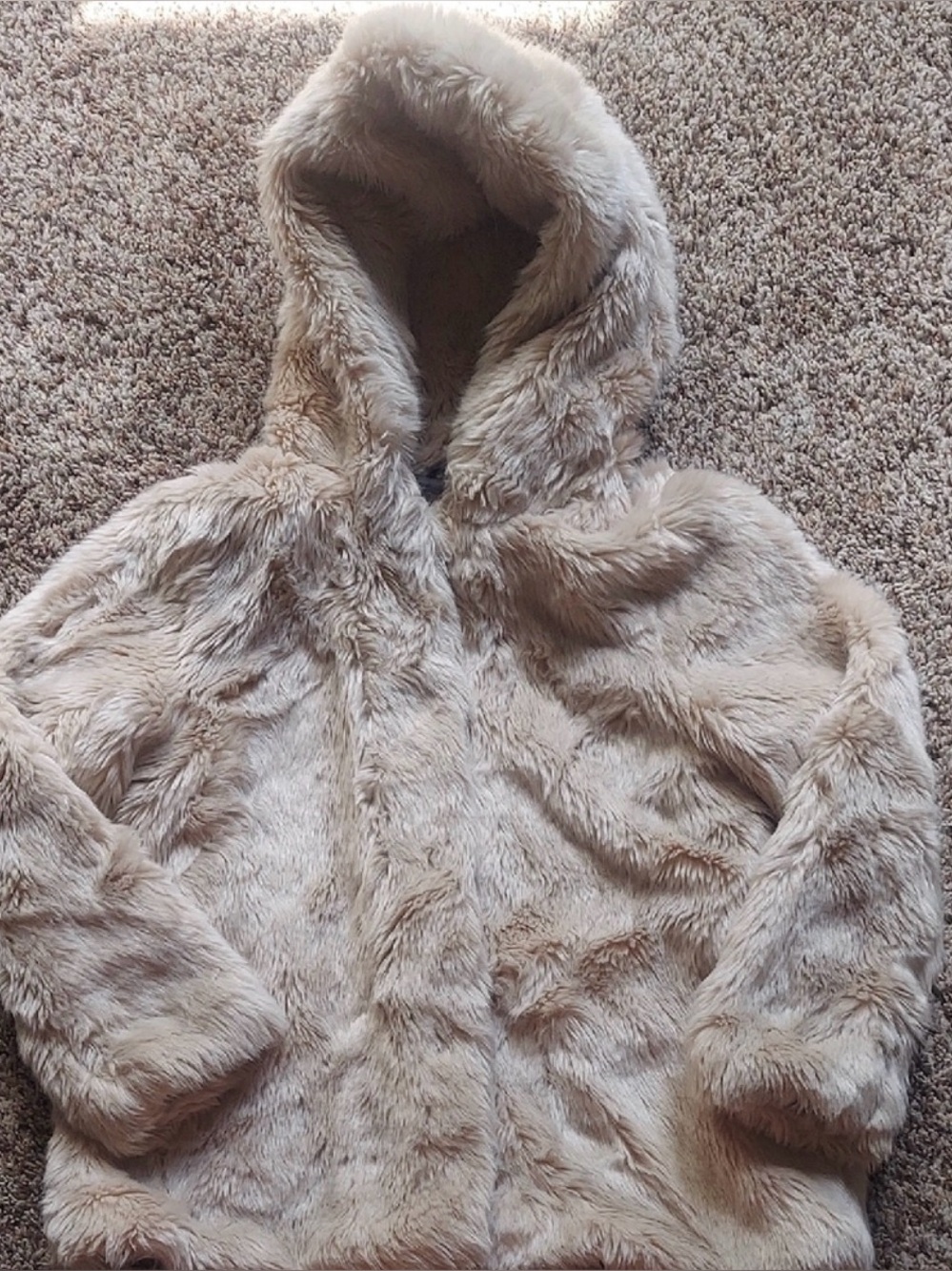 Zara Kids Faux Fur Hooded Jacket in Beige